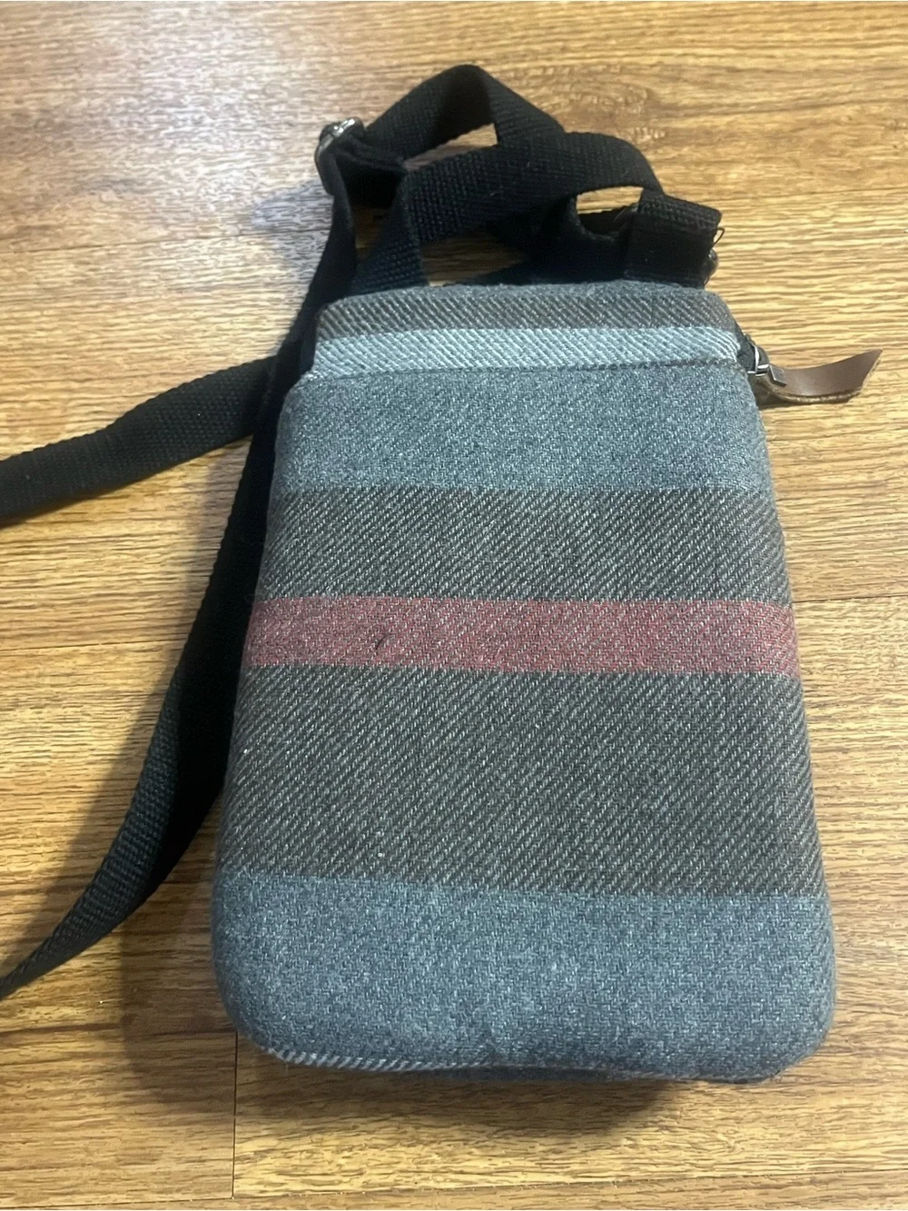 HEX Striped Small Crossbody Sling Bag for Men - Brown/Gray/Red